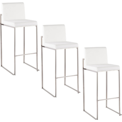 Fuji 30" High Back Bar Stool in Stainless Steel & White Velvet (Set of 3)